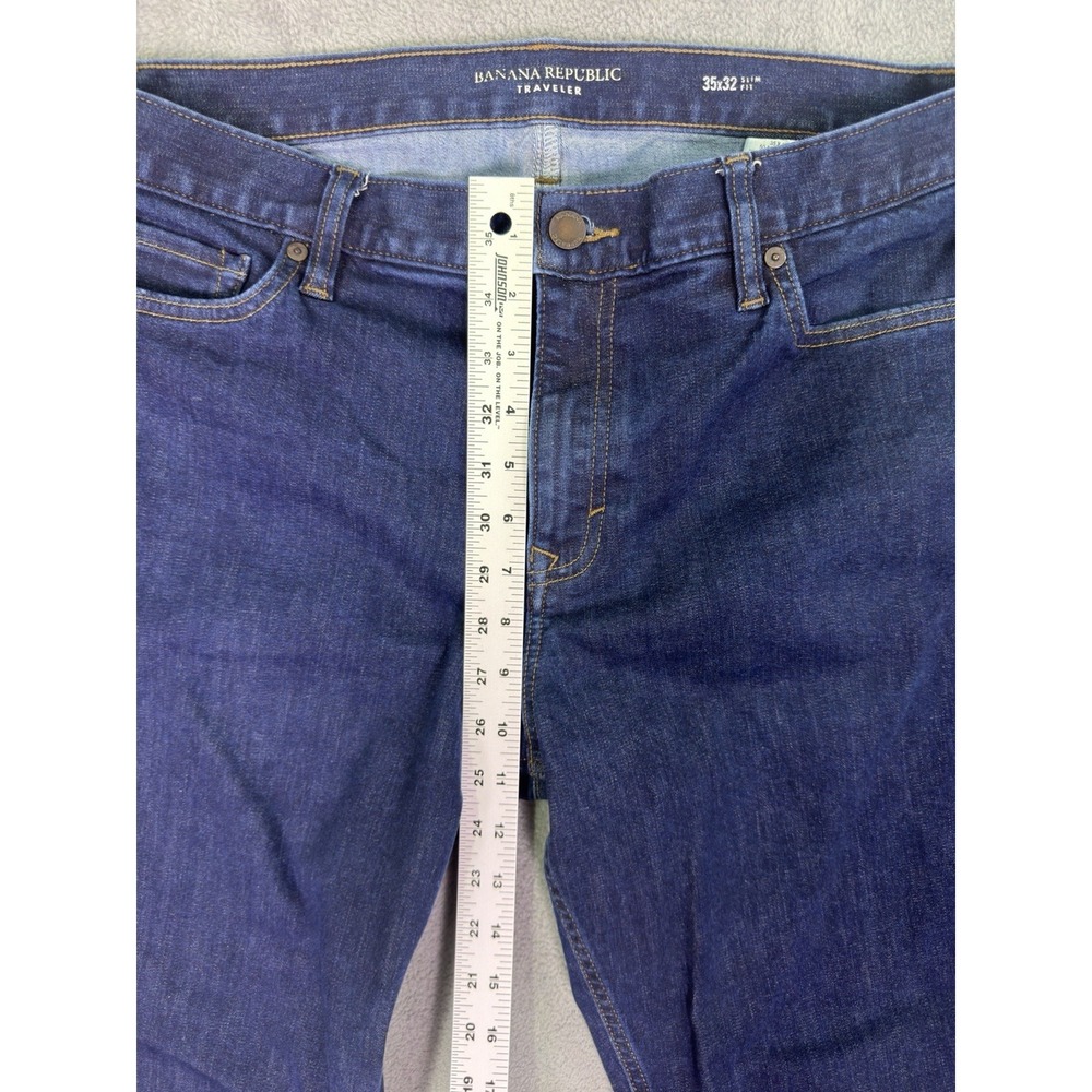 Banana Republic Jeans Mens 35x32 Blue Straight Slim Dark Wash Denim Traveler - Picture 4 of 8